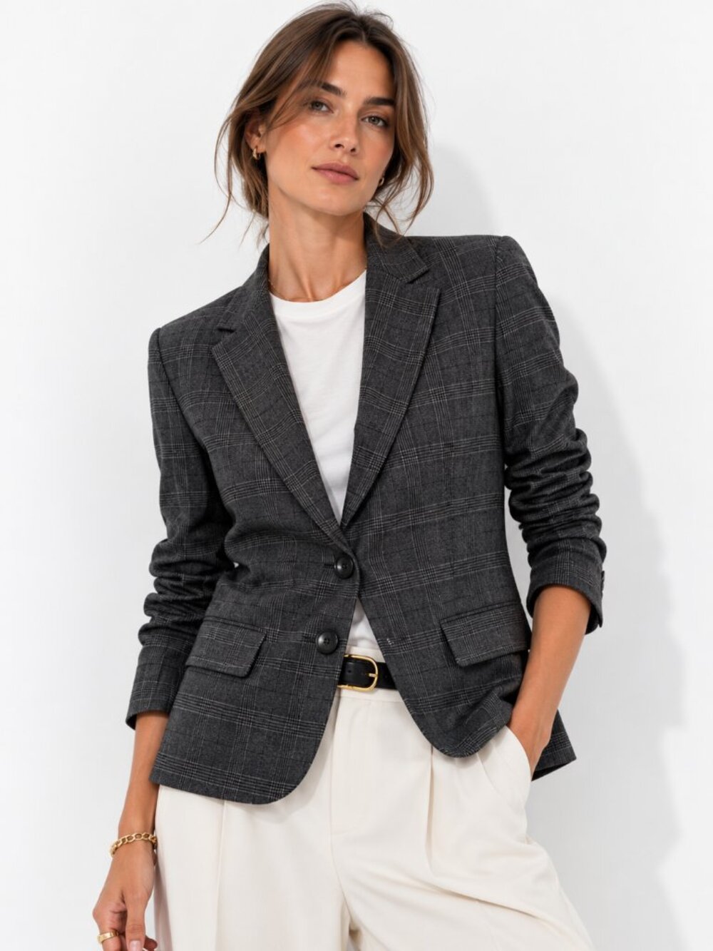 MAX MARA WEEKEND GREY PLAID SINGLE BREASTED NOTCHED LAPEL BLAZER - 10